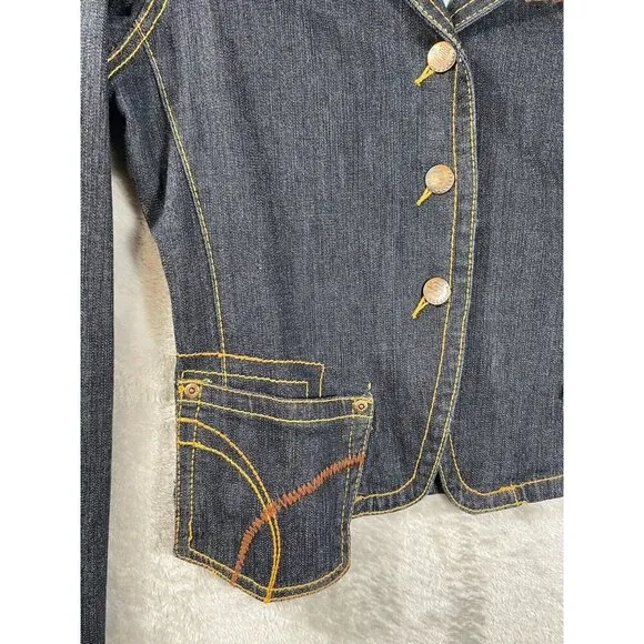 Rocawear Y2K Denim Blazer Contrast Stitching Jean Jacket