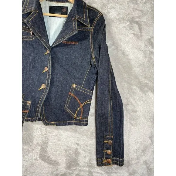 Rocawear Y2K Denim Blazer Contrast Stitching Jean Jacket