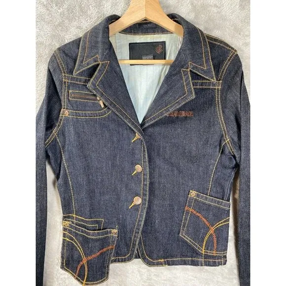 Rocawear Y2K Denim Blazer Contrast Stitching Jean Jacket