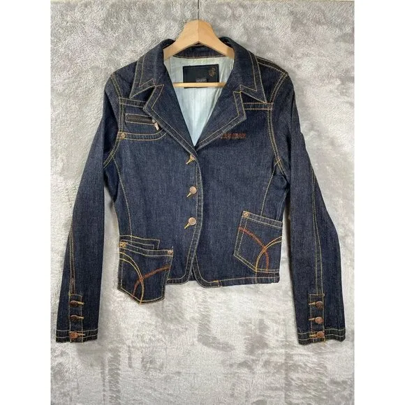 Rocawear Y2K Denim Blazer Contrast Stitching Jean Jacket