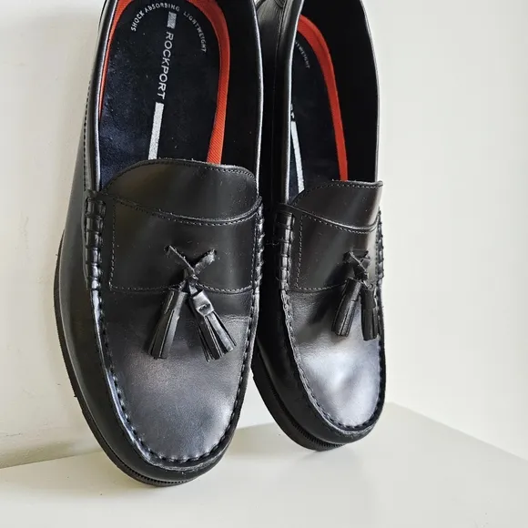 Rockport Genuine Black Leather Dress Shock Absorbing Lightweight Loafers Sz 11