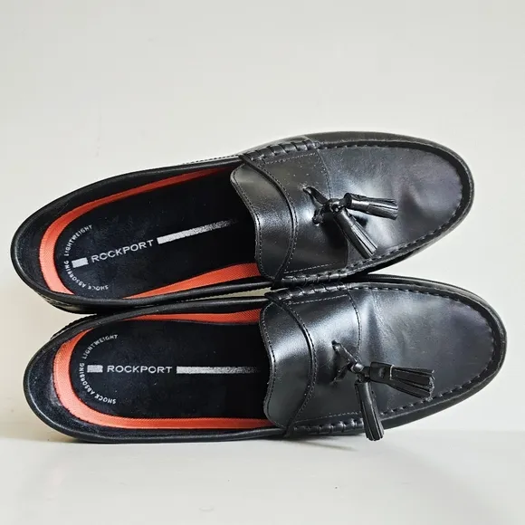 Rockport Genuine Black Leather Dress Shock Absorbing Lightweight Loafers Sz 11