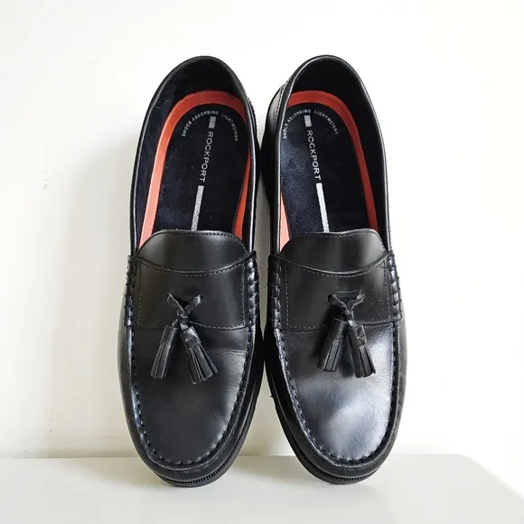 Rockport Genuine Black Leather Dress Shock Absorbing Lightweight Loafers Sz 11