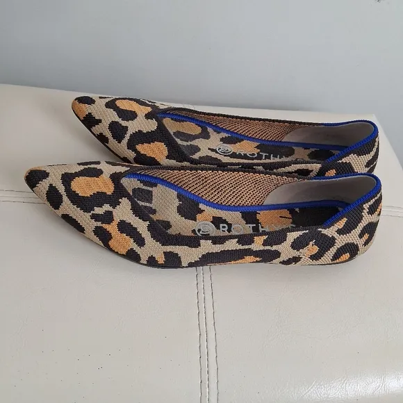 Rothy's Big Cat The Point Womens Animal Print Blue Halo Flats Excellent Size 8