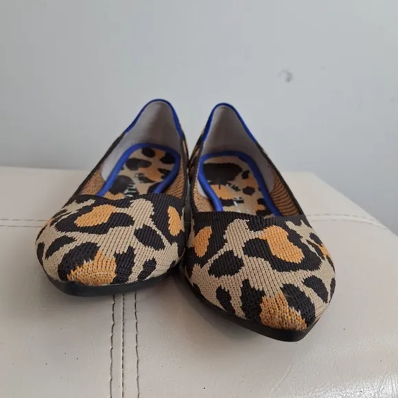 Rothy's Big Cat The Point Womens Animal Print Blue Halo Flats Excellent Size 8