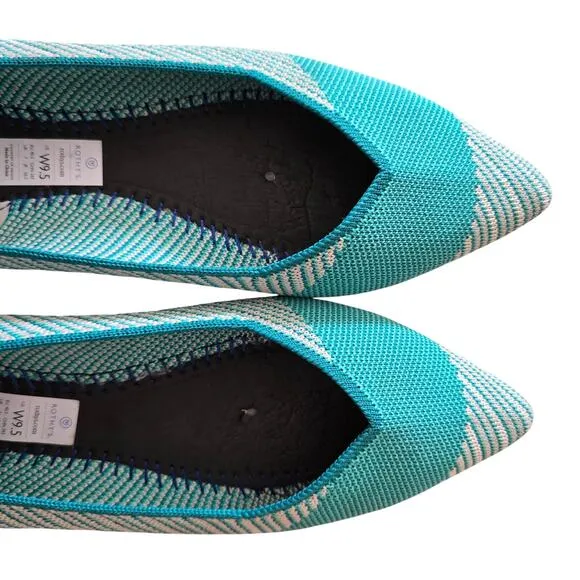 Rothy's Calypso Green The Point Flats Women's Teal Striped Eco-Friendly Size 9.5