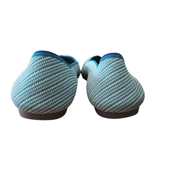 Rothy's Calypso Green The Point Flats Women's Teal Striped Eco-Friendly Size 9.5