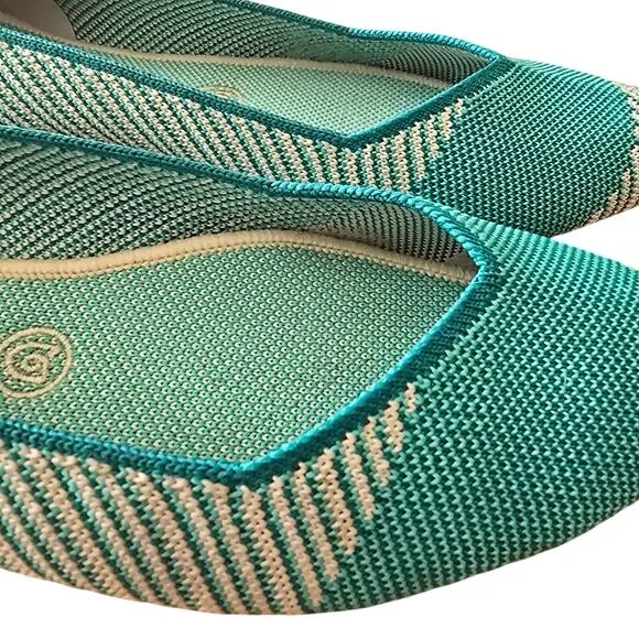 Rothy's Calypso Green The Point Flats Women's Teal Striped Eco-Friendly Size 9.5