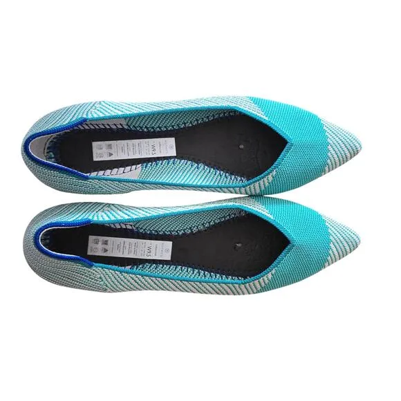 Rothy's Calypso Green The Point Flats Women's Teal Striped Eco-Friendly Size 9.5