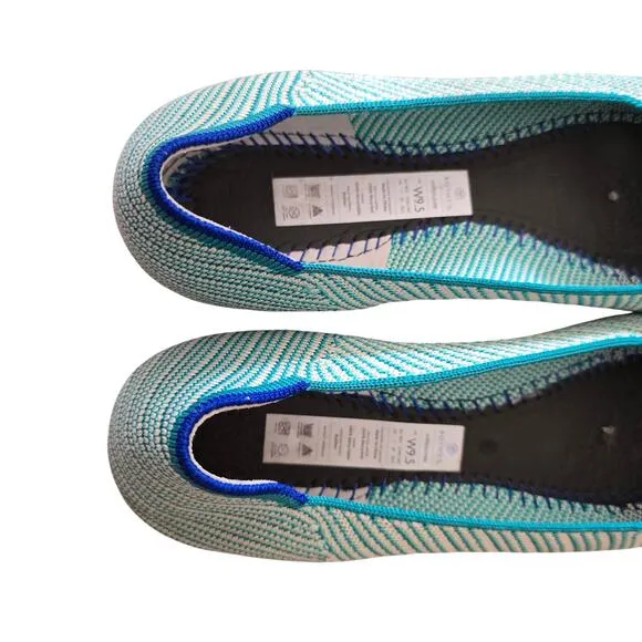 Rothy's Calypso Green The Point Flats Women's Teal Striped Eco-Friendly Size 9.5