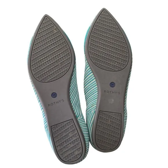 Rothy's Calypso Green The Point Flats Women's Teal Striped Eco-Friendly Size 9.5
