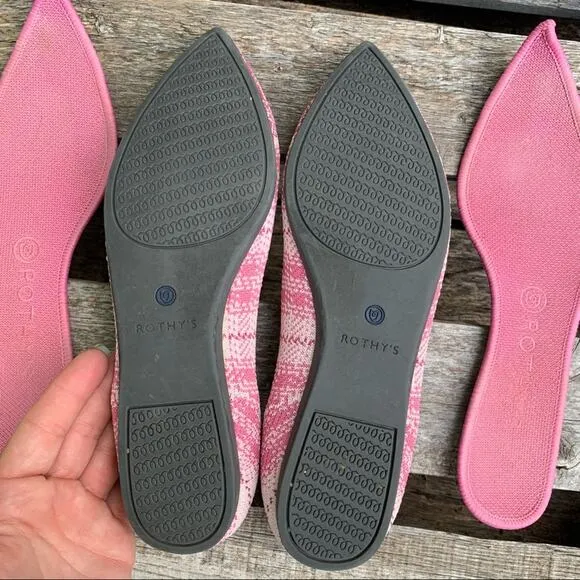Rothy’s Pink Plaid The Point Flats Limited Edition Size 10