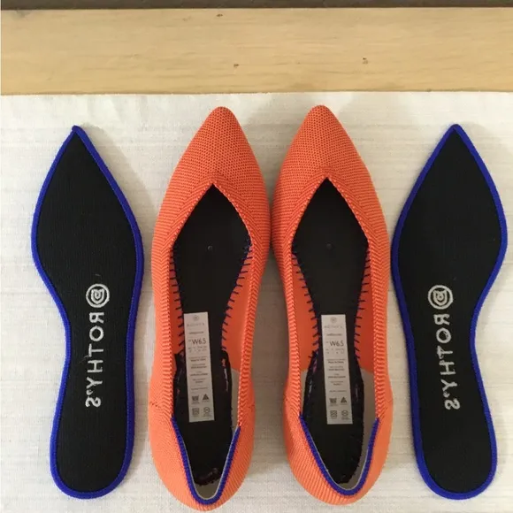 Rothy’s pointed flat orange flats size 6.5