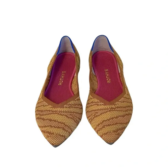 Rothy’s Pointed Toe Flats Gold Zebra 9.5 Unique Rare Versatile Artsy Comfort