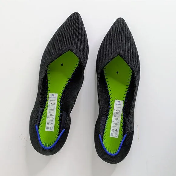 Rothy's Shoes The Point Women's 7.5 Black Ballet Flats Pointy Toe Solid Slip On