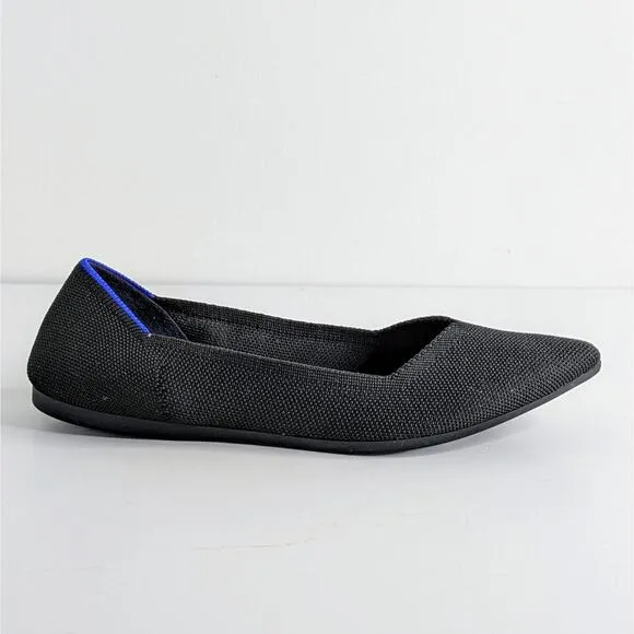 Rothy's Shoes The Point Women's 7.5 Black Ballet Flats Pointy Toe Solid Slip On