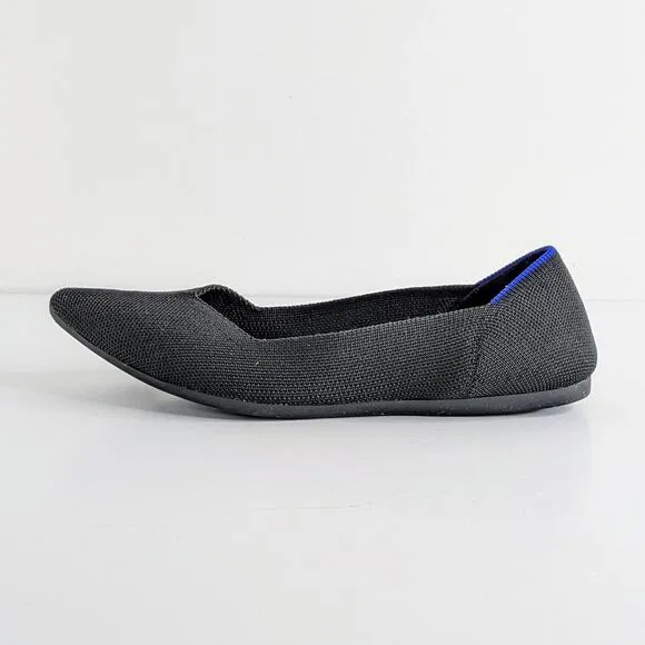 Rothy's Shoes The Point Women's 7.5 Black Ballet Flats Pointy Toe Solid Slip On