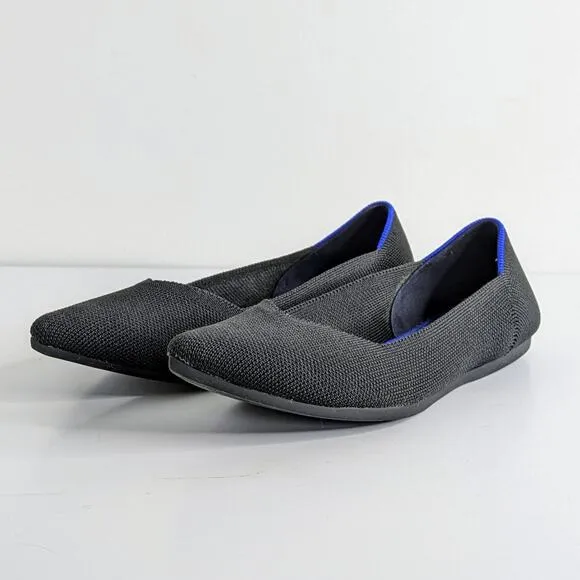 Rothy's Shoes The Point Women's 7.5 Black Ballet Flats Pointy Toe Solid Slip On