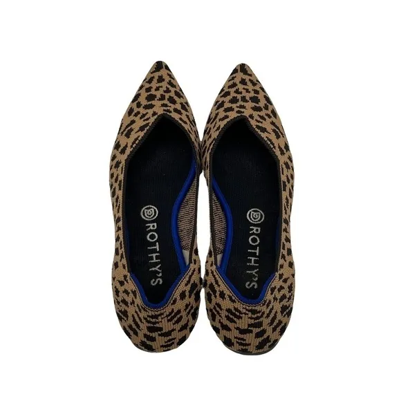Rothy's Tan Black Leopard Animal Print Pointed Toe Slip-On Flats Size 10 Women's