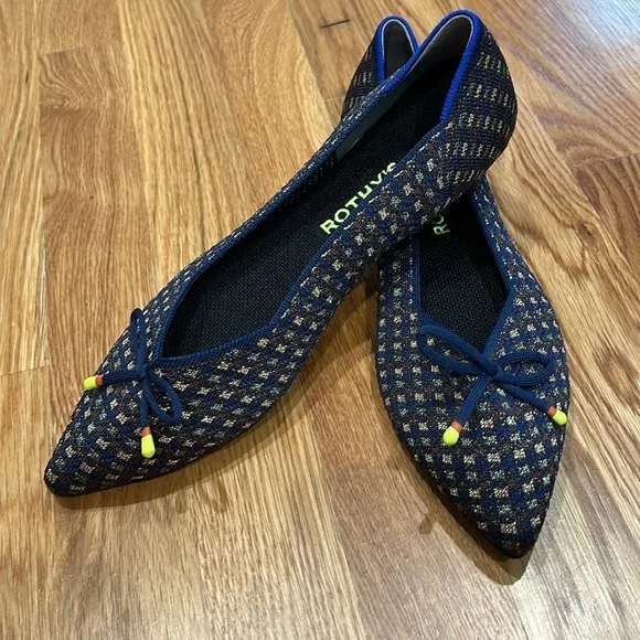 Rothy's The Bow Point Evening Metallic Knit Fabric Ballet Flats Women’s 8.5