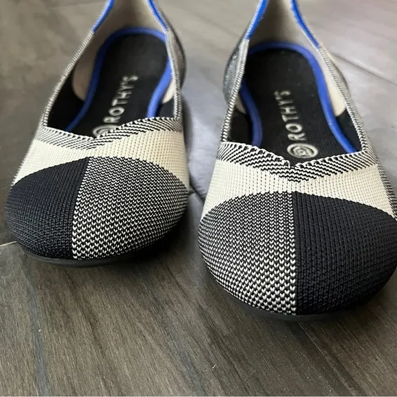 Rothy’s The Flat Captoe Plaid Ballet Flats in Black and White - Size 8.5
