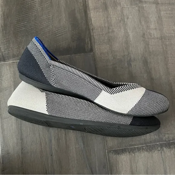 Rothy’s The Flat Captoe Plaid Ballet Flats in Black and White - Size 8.5