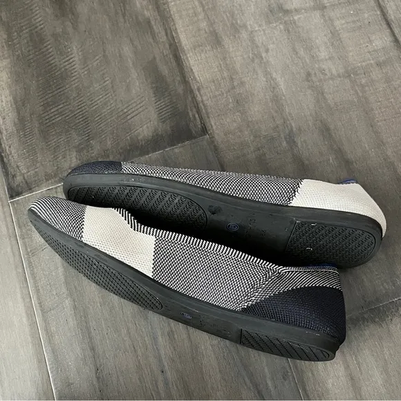 Rothy’s The Flat Captoe Plaid Ballet Flats in Black and White - Size 8.5