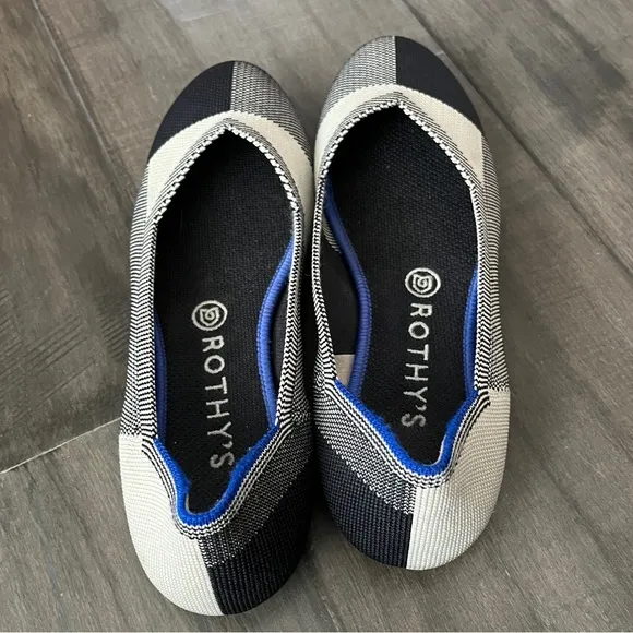 Rothy’s The Flat Captoe Plaid Ballet Flats in Black and White - Size 8.5