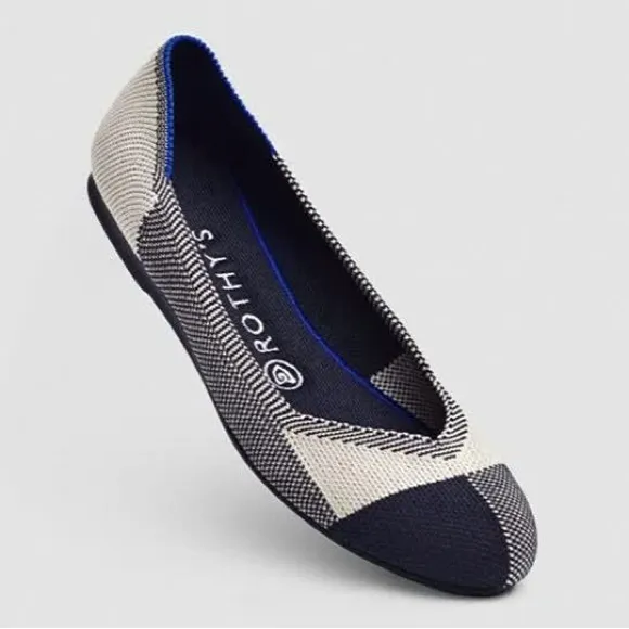 Rothy’s The Flat Captoe Plaid Ballet Flats in Black and White - Size 8.5