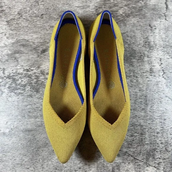 Rothy’s The Point Authentic Ballet Flats Marigold Yellow Knit Flats Size 8.5