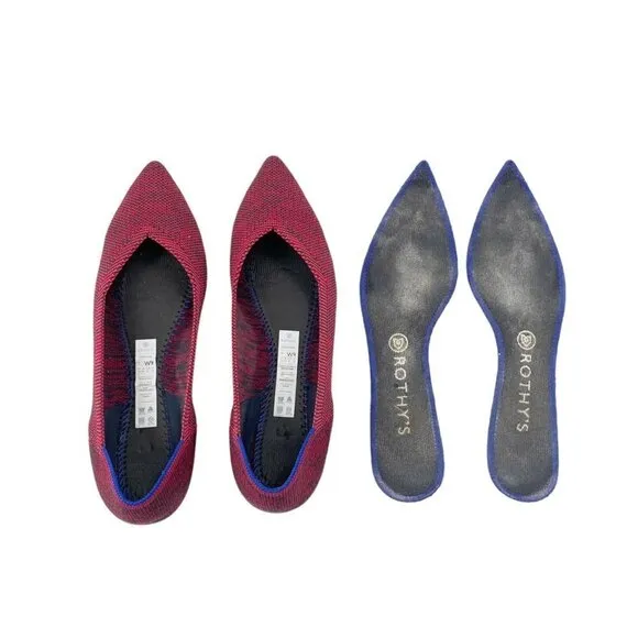 Rothys The Point Crimson Heather Red Blue Halo Pointed Toe Flats Womens Size 9