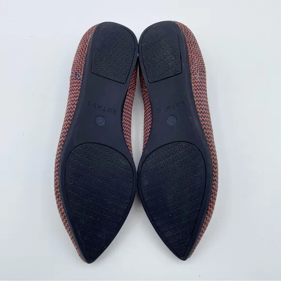 Rothy’s The Point Flat Tangerine Tripe Stitch Blue Orange Woven Ballet Retired 5