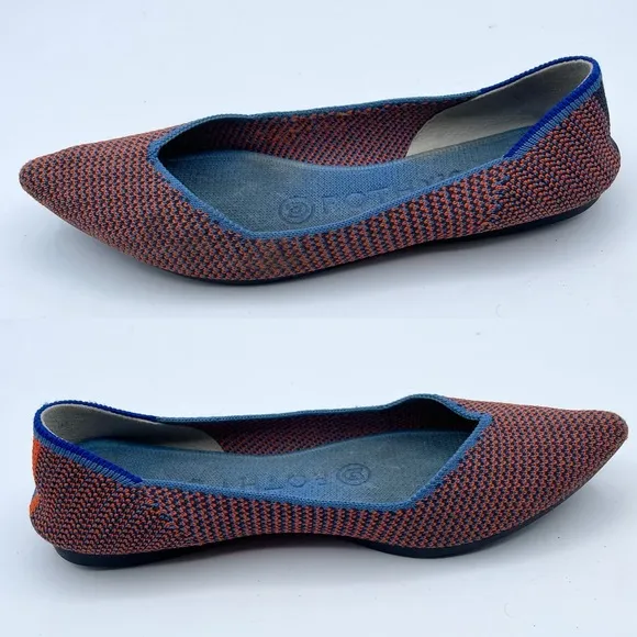 Rothy’s The Point Flat Tangerine Tripe Stitch Blue Orange Woven Ballet Retired 5
