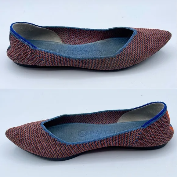 Rothy’s The Point Flat Tangerine Tripe Stitch Blue Orange Woven Ballet Retired 5