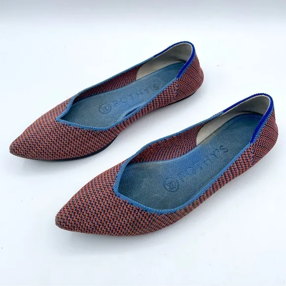 Rothy’s The Point Flat Tangerine Tripe Stitch Blue Orange Woven Ballet Retired 5