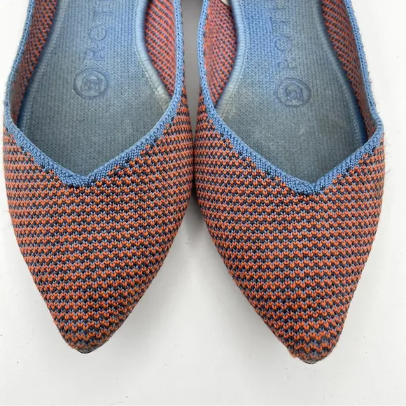 Rothy’s The Point Flat Tangerine Tripe Stitch Blue Orange Woven Ballet Retired 5
