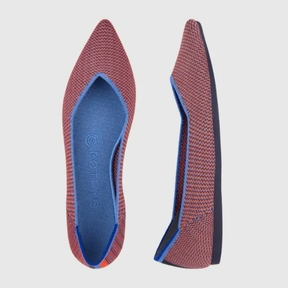 Rothy’s The Point Flat Tangerine Tripe Stitch Blue Orange Woven Ballet Retired 5