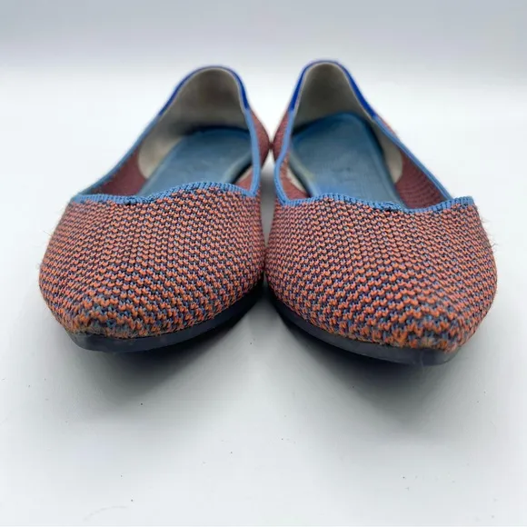 Rothy’s The Point Flat Tangerine Tripe Stitch Blue Orange Woven Ballet Retired 5