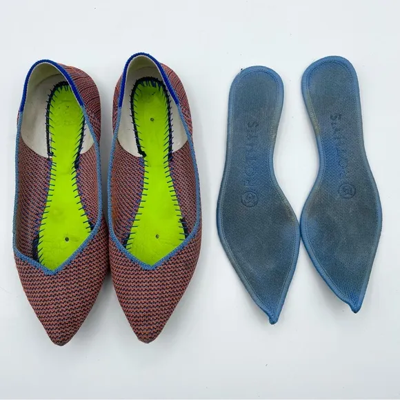 Rothy’s The Point Flat Tangerine Tripe Stitch Blue Orange Woven Ballet Retired 5