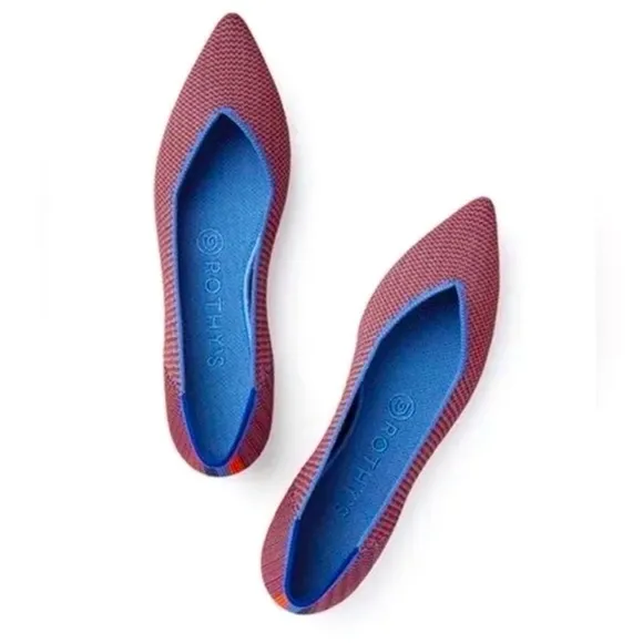 Rothy’s The Point Flat Tangerine Tripe Stitch Blue Orange Woven Ballet Retired 5