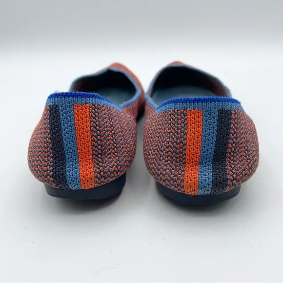 Rothy’s The Point Flat Tangerine Tripe Stitch Blue Orange Woven Ballet Retired 5