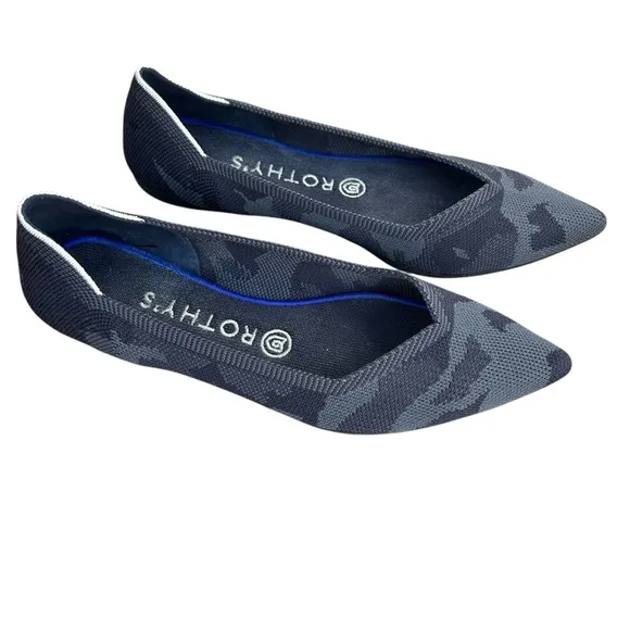 Rothy’s The Point Grey &amp; Black Camo Flat Fun Simple Classic Comfort Size 8.5.