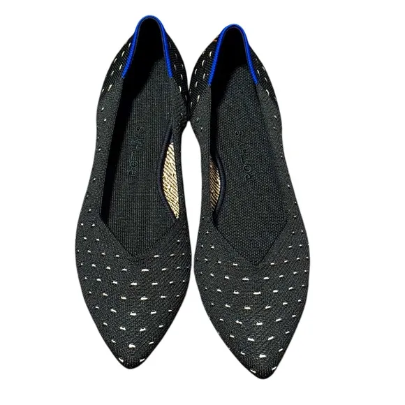 Rothy's The Point Ivory Polka Dot Print Fabric Ballet Flats Women’s US 10.5