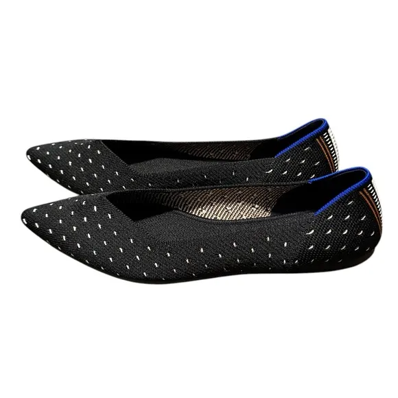 Rothy's The Point Ivory Polka Dot Print Fabric Ballet Flats Women’s US 10.5