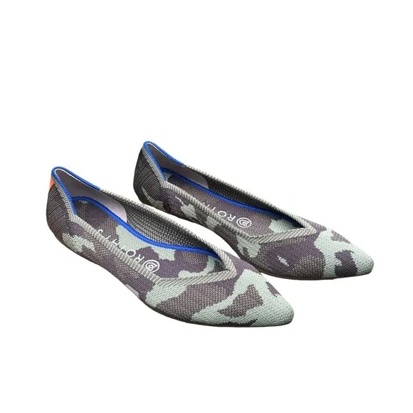 Rothy’s The Point Olive Camouflage Pointed Toe Ballet Flats -  Size 7