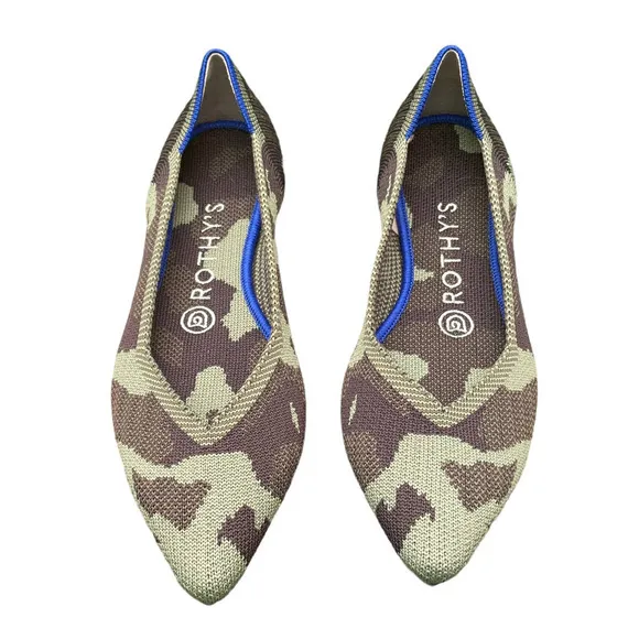 Rothy’s The Point Olive Camouflage Pointed Toe Ballet Flats -  Size 7