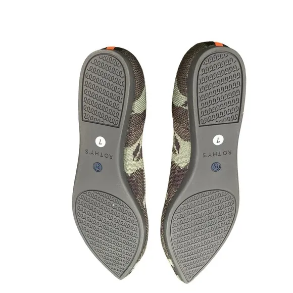 Rothy’s The Point Olive Camouflage Pointed Toe Ballet Flats -  Size 7