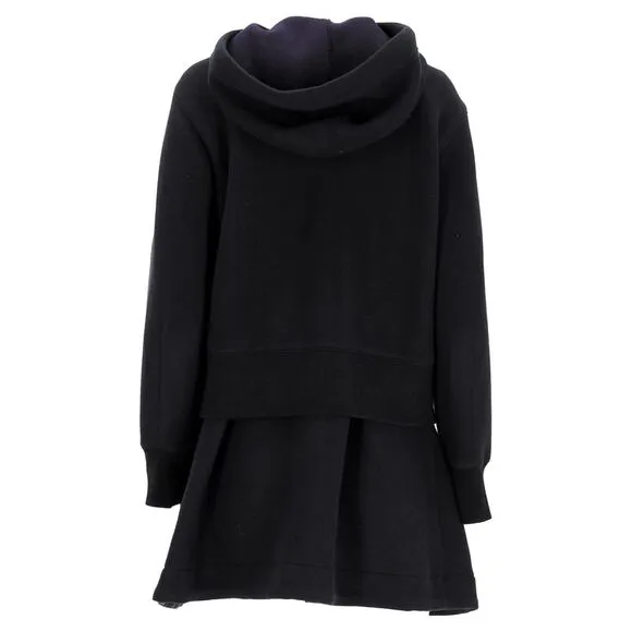 Sacai Zipped Hoodie Mini Dress in Black Cotton