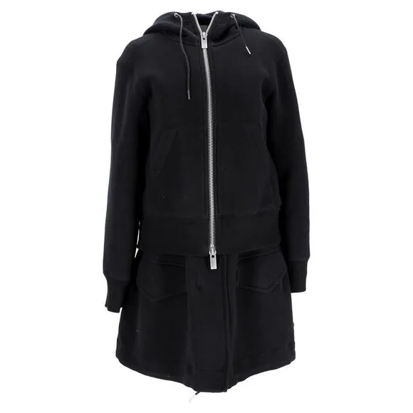 Sacai Zipped Hoodie Mini Dress in Black Cotton