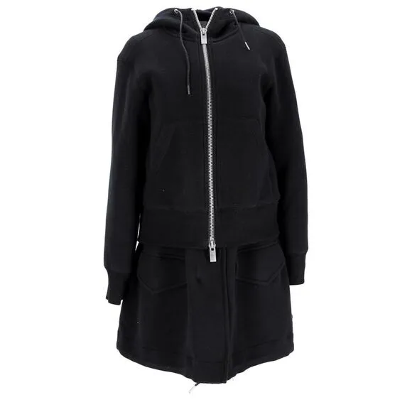 Sacai Zipped Hoodie Mini Dress in Black Cotton